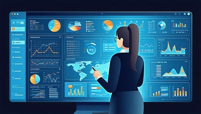 Illustration of a teacher analyzing student data on a digital platform Illustration of a teacher analyzing student data on a digital platform